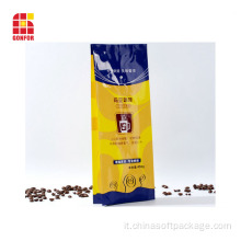 Sacchetto di imballaggio quadruplo sigillato con lato per caffè 16 oz